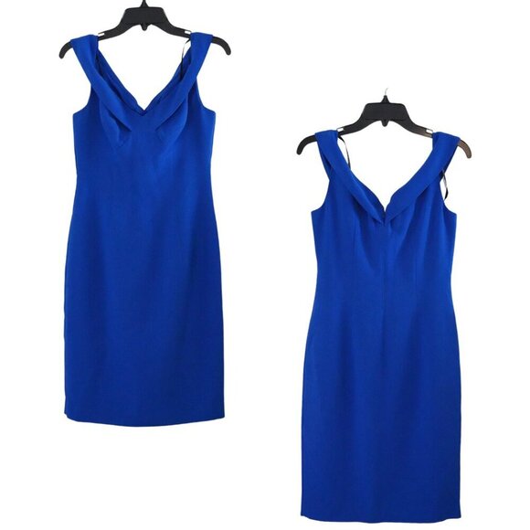 Black Halo, Off the Shoulder Sleeveless Sheath Dress, Royal Blue, Cobalt - Picture 2 of 6